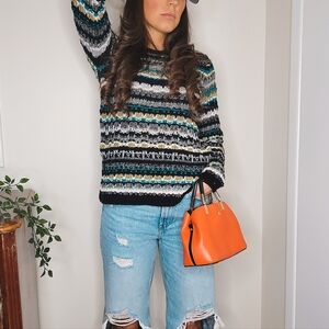 Vintage 80's 90's Jones New York Multicolor Chunky Cable Knit Sweater